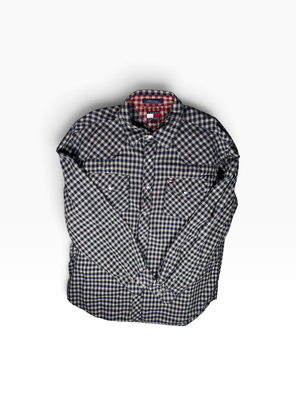 Vintage Tommy Hilfiger Men’s Navy & White Check Flannel Shirt